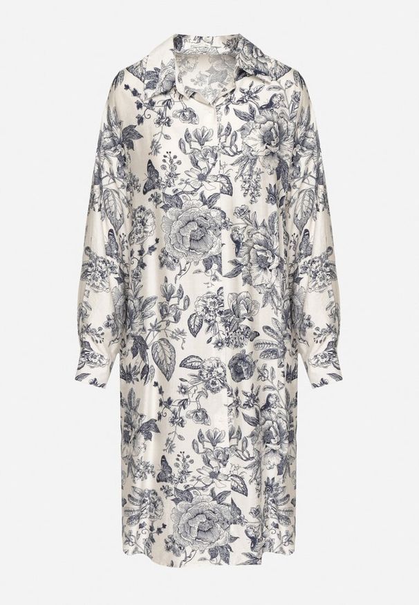 Born2be - Niebieska Wiskozowa Sukienka Koszulowa w Kwiaty Varvesa. Okazja: na co dzień. Typ kołnierza: kołnierzyk klasyczny. Kolor: niebieski. Materiał: wiskoza. Długość rękawa: długi rękaw. Wzór: kwiaty. Typ sukienki: koszulowe. Styl: casual, klasyczny, elegancki