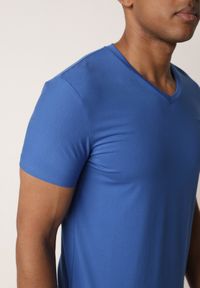 Born2be - Niebieska Koszulka T-shirt z Bawełny z Dekoltem w Serek Rionisse. Okazja: do domu, do pracy. Typ kołnierza: dekolt w serek. Kolor: niebieski. Materiał: bawełna. Styl: klasyczny, elegancki #4