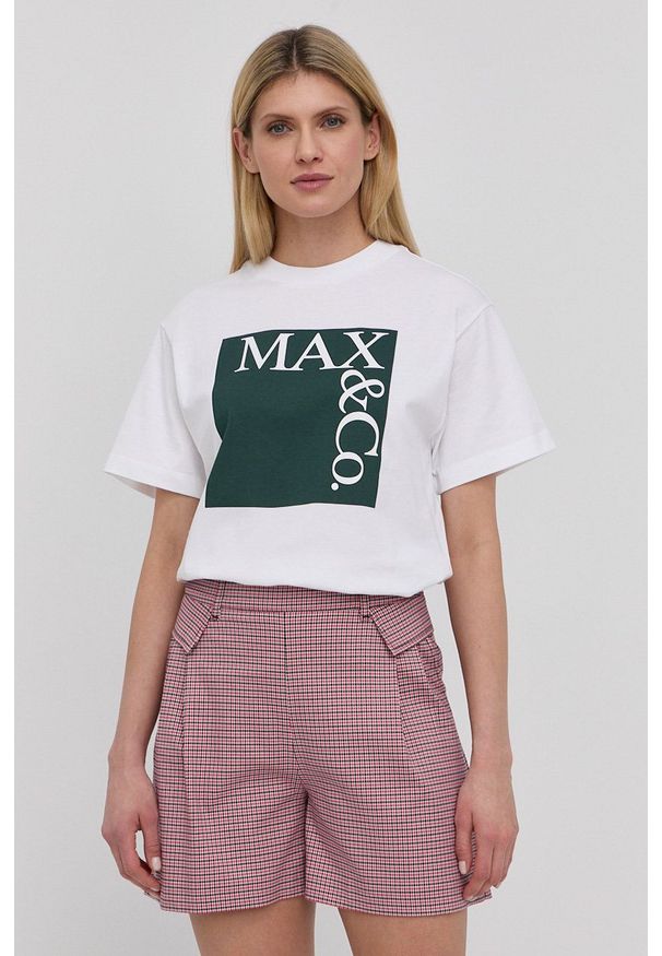 MAX&Co. t-shirt bawełniany kolor zielony. Okazja: na co dzień. Kolor: zielony. Materiał: bawełna. Wzór: nadruk. Styl: casual