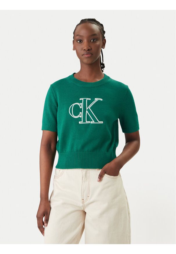 Calvin Klein Jeans Sweter LV047F356G Zielony Regular Fit. Kolor: zielony. Materiał: bawełna