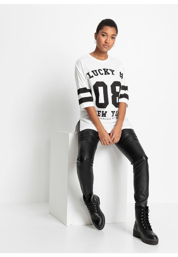 bonprix - Shirt oversize z czystej bawełny organicznej. Kolor: biały. Materiał: bawełna. Wzór: nadruk