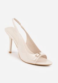 Renee - Beżowe Sandały Lakierowane VICES na Szpilce Slingback z Metaliczną Klamrą Harmonia. Zapięcie: klamry. Kolor: beżowy. Materiał: lakier. Obcas: na szpilce. Styl: glamour, elegancki #7