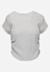 Born2be - Szary Bawełniany T-shirt w Prążki o Dopasowanym Kroju z Marszczeniem Cherita. Okazja: na co dzień. Kolor: szary. Materiał: bawełna. Wzór: prążki. Styl: casual, sportowy #6