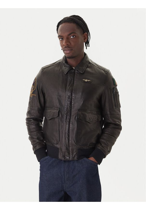 Aeronautica Militare Kurtka skórzana 252PN0963U100839 Czarny Regular Fit. Kolor: czarny. Materiał: skóra