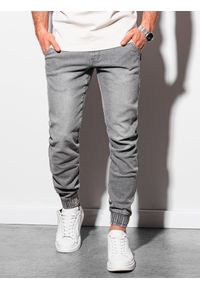 Ombre Clothing - Spodnie męskie jeansowe joggery - szare P933 - M. Okazja: na co dzień. Kolor: szary. Materiał: jeans. Wzór: gładki. Styl: casual #4