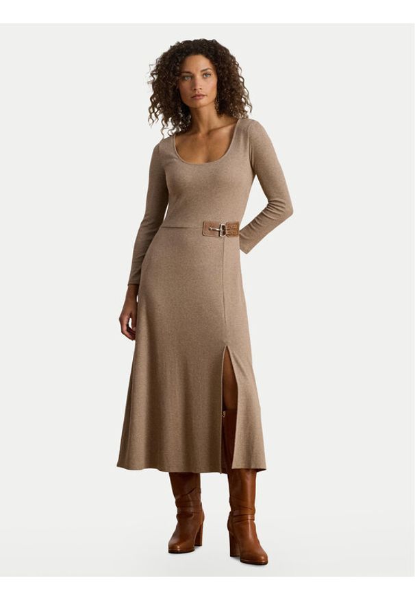 Lauren Ralph Lauren - LAUREN RALPH LAUREN Sukienka dzianinowa 200980038001 Beżowy Slim Fit. Kolor: beżowy. Materiał: bawełna