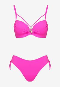 Born2be - Fuksjowe Bikini Biustonosz z Aplikacją i Majtki Figi ze Ściągaczami Ulosella. Kolor: różowy. Wzór: aplikacja #6