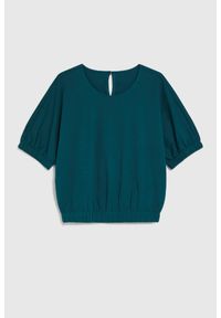 MOODO - Bluzka z bufiastymi rękawami zielona. Kolor: zielony. Materiał: bawełna #1