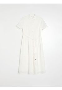 Sinsay - Bawełniana sukienka midi z ażurowymi detalami - biały. Kolor: biały. Materiał: bawełna. Wzór: ażurowy. Długość: midi #1