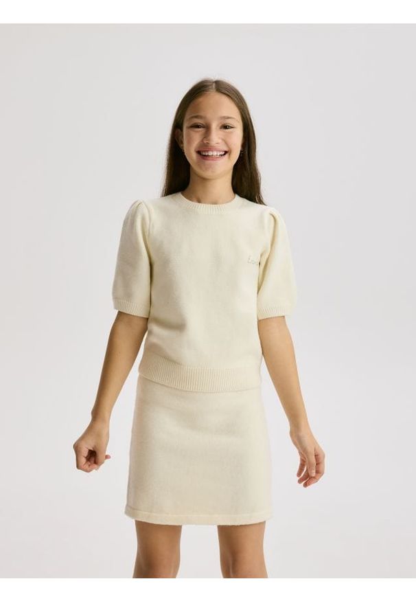 Reserved - Dzianinowa spódnica - złamana biel. Materiał: dzianina