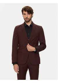 BOSS - Boss Garnitur H-Houston 50518120 Bordowy Slim Fit. Kolor: czerwony. Materiał: wełna