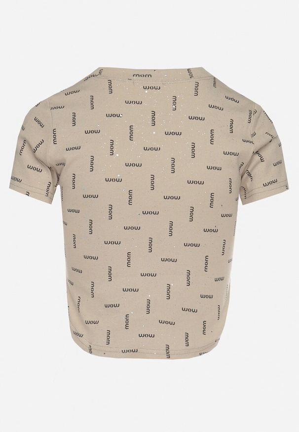 Born2be - Ciemnobeżowy Bawełniany T-shirt z Brokatem Olinithra. Okazja: na co dzień. Kolor: beżowy. Materiał: bawełna. Wzór: aplikacja. Sezon: wiosna, lato. Styl: glamour, casual, klasyczny