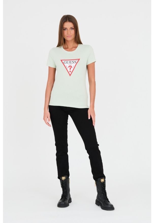 Guess - GUESS Zielony t-shirt Original Tee. Kolor: zielony. Materiał: bawełna