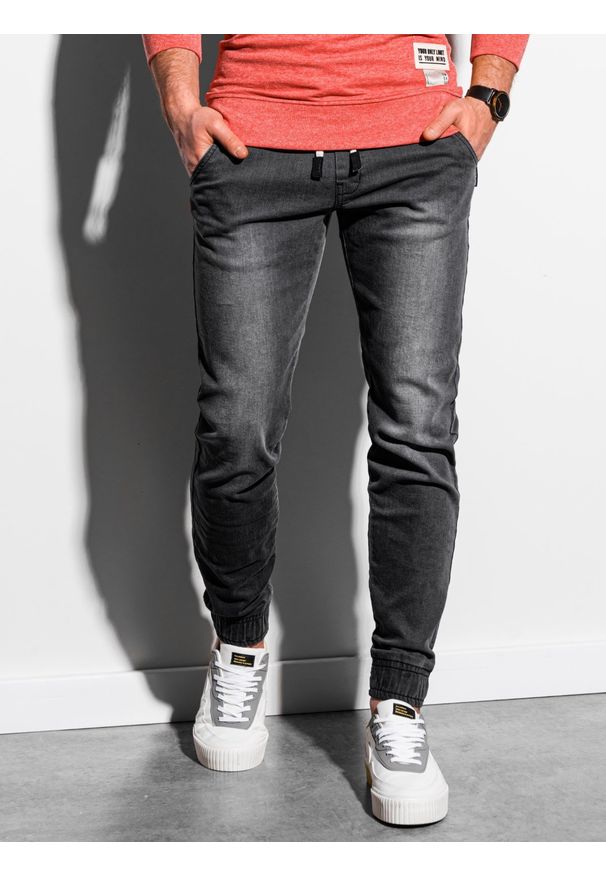 Ombre Clothing - Spodnie męskie jeansowe joggery P933 - czarne - L. Okazja: na co dzień. Kolor: czarny. Materiał: jeans. Wzór: gładki. Styl: casual