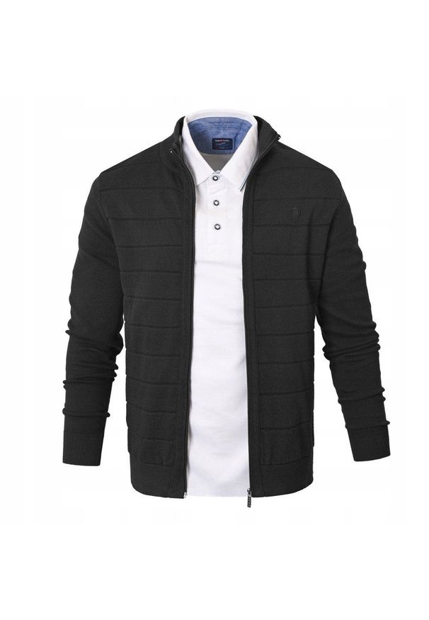 Rozpinany Sweter Męski (Kardigan) - Pako Jeans - Czarny. Kolor: czarny. Materiał: bawełna