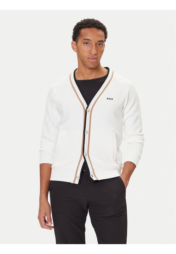 BOSS Kardigan Sardigan 50543472 Biały Relaxed Fit. Kolor: biały. Materiał: syntetyk