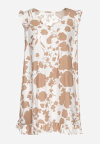 Born2be - Ciemnobeżowa Pudełkowa Sukienka Bez Rękawów z Dodatkiem Lnu Zdobiona Cyrkoniami Vedellin. Okazja: na co dzień. Kolor: beżowy. Materiał: len. Długość rękawa: bez rękawów. Wzór: aplikacja. Styl: elegancki, casual, wizytowy #6