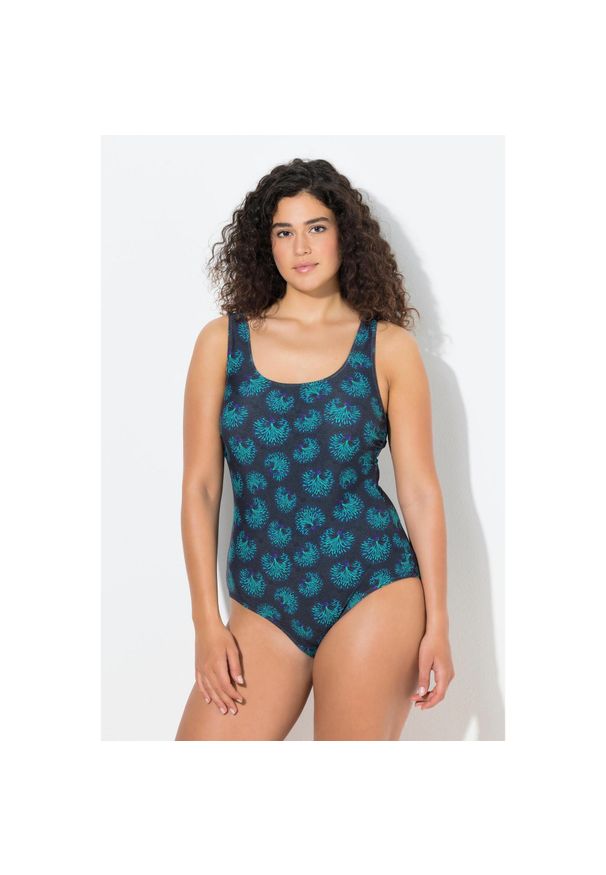 ULLA POPKEN - Damskie Kostium kąpielowy kwiaty i fajerwerki bez miękkich miseczek. Kolekcja: plus size. Kolor: szary. Materiał: poliester, elastan, poliamid, materiał. Wzór: kwiaty