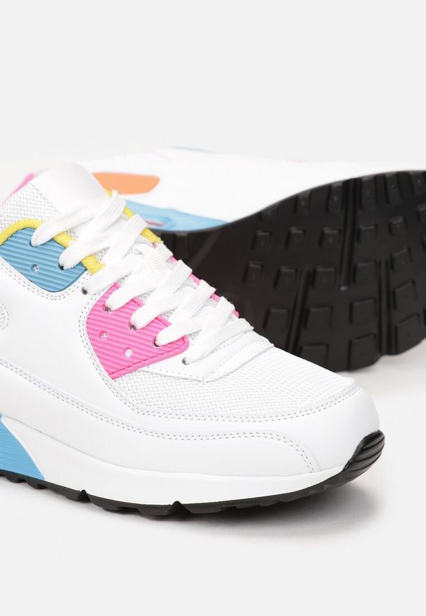 Born2be - Biało-Niebieskie Sneakersy na Grubej Podeszwie z Wstawką Denni. Wysokość cholewki: przed kostkę. Kolor: biały. Materiał: materiał. Szerokość cholewki: normalna. Wzór: aplikacja