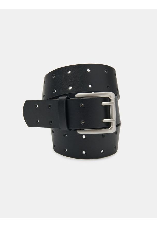 Sinsay - Pasek z metalową klamrą - czarny. Kolor: czarny