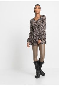 bonprix - Bluzka shirtowa ze zrównoważonej wiskozy. Typ kołnierza: dekolt w serek. Kolor: czarny. Materiał: wiskoza. Długość rękawa: długi rękaw. Długość: długie. Wzór: kwiaty #3