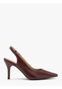 Ryłko - Bordowe czółenka slingback bez pięty. Okazja: na co dzień. Kolor: czerwony. Materiał: skóra. Obcas: na obcasie. Styl: klasyczny, street, casual, elegancki. Wysokość obcasa: średni
