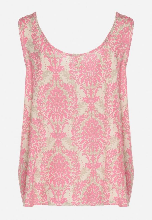Born2be - Różowo-Beżowa Bluzka z Bawełny ze Wzorem Boho Napolea. Kolor: różowy. Materiał: bawełna. Styl: boho