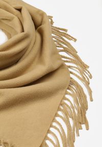 Born2be - Beżowy Trójkątny Szalik Zdobiony Frędzlami Vetifara. Okazja: na co dzień. Kolor: beżowy. Materiał: jeans. Wzór: aplikacja. Sezon: zima, jesień. Styl: casual, elegancki #3