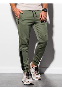 Ombre Clothing - Spodnie męskie dresowe P920 - khaki - XXL. Kolor: brązowy. Materiał: dresówka