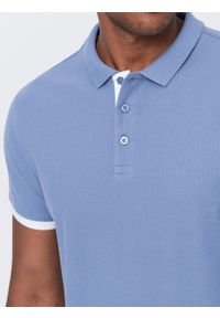 Ombre Clothing - Męska bawełniana koszulka polo z kontrastowymi wykończeniami – niebieska V3. Typ kołnierza: polo. Kolor: niebieski. Materiał: bawełna. Wzór: haft #4
