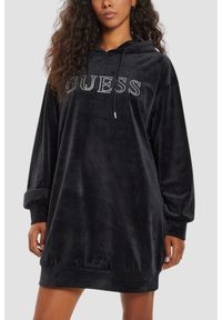 Guess - GUESS Сzarna damska długa welurowa bluza Couture, Rozmiar M. Kolor: czarny. Materiał: welur. Długość: długie