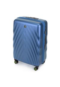 Wittchen - Duża walizka z polikarbonu w ukośny wzór. Kolor: niebieski. Materiał: guma #6