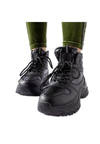 Inna Czarne ocieplane sportowe buty zimowe Giacinto. Kolor: czarny. Materiał: skóra, materiał, tkanina. Sezon: zima. Obcas: na obcasie. Styl: sportowy. Wysokość obcasa: średni #4