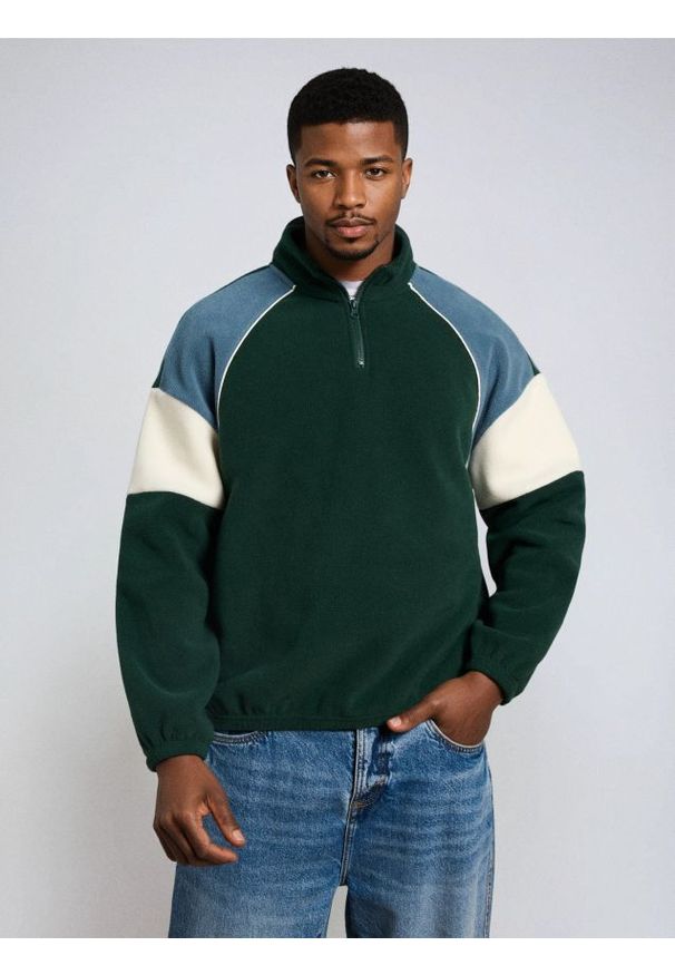 Sinsay - Rozpinana bluza polarowa bez kaptura - zielony. Typ kołnierza: bez kaptura. Kolor: zielony. Materiał: polar