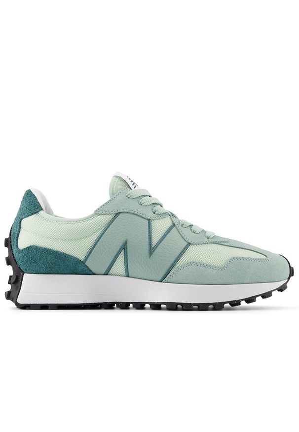 Buty New Balance U327ME - zielone. Okazja: na co dzień. Zapięcie: sznurówki. Kolor: zielony. Materiał: guma, skóra, materiał, zamsz, prążkowany. Szerokość cholewki: normalna