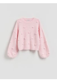 Reserved - Sweter z ozdobnymi aplikacjami - różowy. Kolor: różowy. Materiał: dzianina, wełna. Wzór: aplikacja