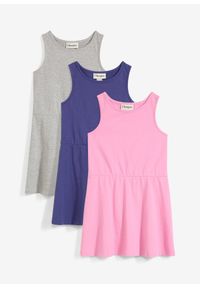 bonprix - Sukienka z dżerseju z bawełną organiczną (3 sztuki). Kolor: niebieski. Materiał: bawełna, jersey. Styl: klasyczny