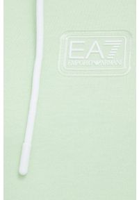 EA7 Emporio Armani bluza bawełniana męska kolor zielony z kapturem z aplikacją. Typ kołnierza: kaptur. Kolor: zielony. Materiał: bawełna. Wzór: aplikacja #2