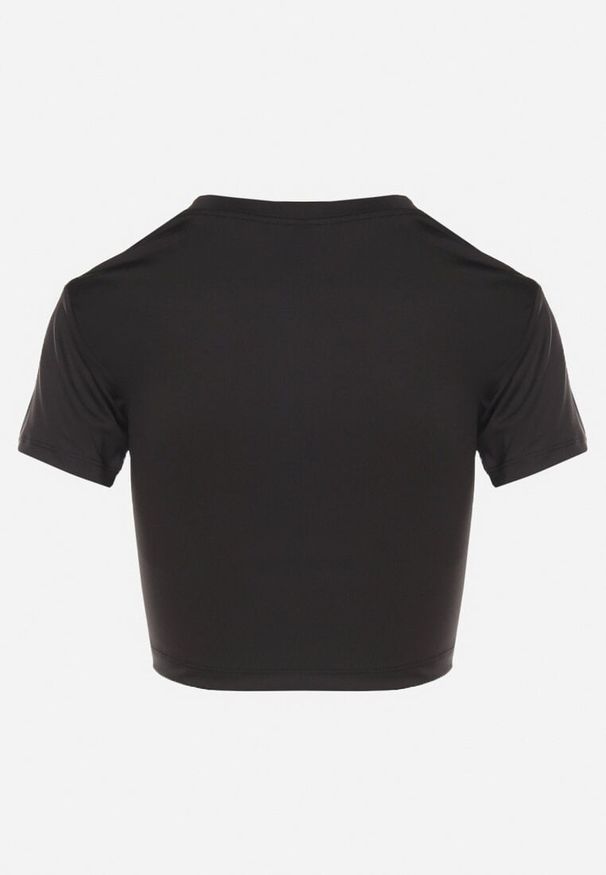 Born2be - Czarny T-shirt Crop Top Ozdobiony Literką Koliviela. Okazja: na co dzień. Kolor: czarny. Materiał: jeans. Długość: krótkie. Wzór: aplikacja. Styl: elegancki, casual