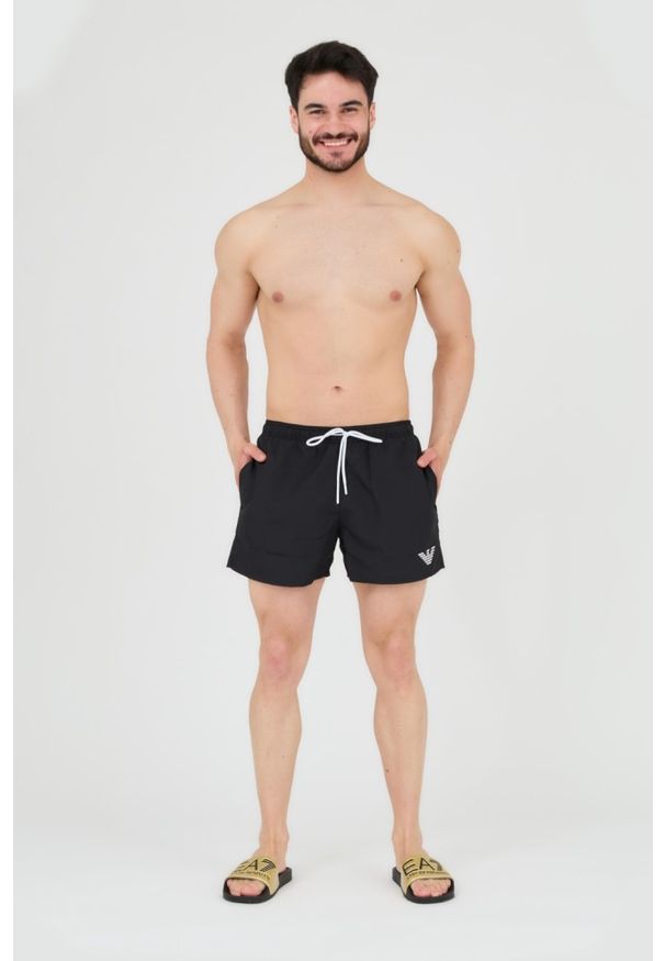 Emporio Armani - EMPORIO ARMANI Czarne męskie kąpielówki De bain logo brodé, Rozmiar 50. Kolor: czarny