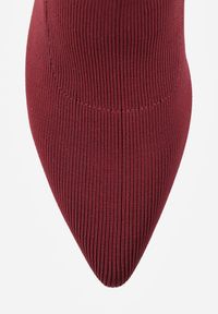 Renee - Bordowe Botki Vices na Geometrycznym Słupku ze Skarpetową Cholewką Falunelle. Okazja: na co dzień, do pracy. Zapięcie: bez zapięcia. Kolor: czerwony. Szerokość cholewki: normalna. Wzór: geometria. Obcas: na słupku. Styl: casual, elegancki. Wysokość obcasa: średni #2