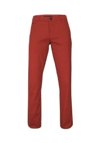 Rigon - Męskie Spodnie Bawełniane, Chinosy, Zwężane, Ceglaste. Kolor: czerwony. Materiał: bawełna, lycra
