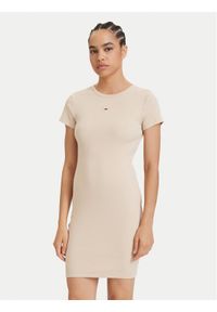 Tommy Jeans Sukienka letnia Flag DW0DW22613 Beżowy jasny Slim Fit. Kolor: beżowy. Materiał: bawełna. Sezon: lato #1