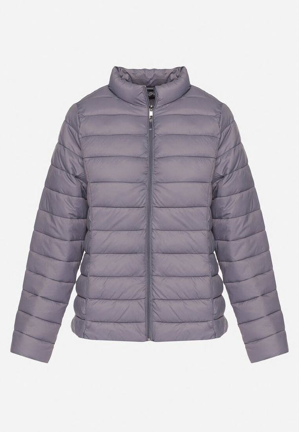 Born2be - Szara Pikowana Kurtka w Klasycznym Stylu Nelaniel. Okazja: na co dzień. Kolor: szary. Materiał: jeans. Styl: klasyczny