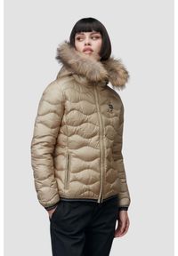 Blauer USA - BLAUER Beżowa kurtka damska Aldie Short Jackets, Rozmiar M. Kolor: beżowy. Materiał: puch, poliamid, futro