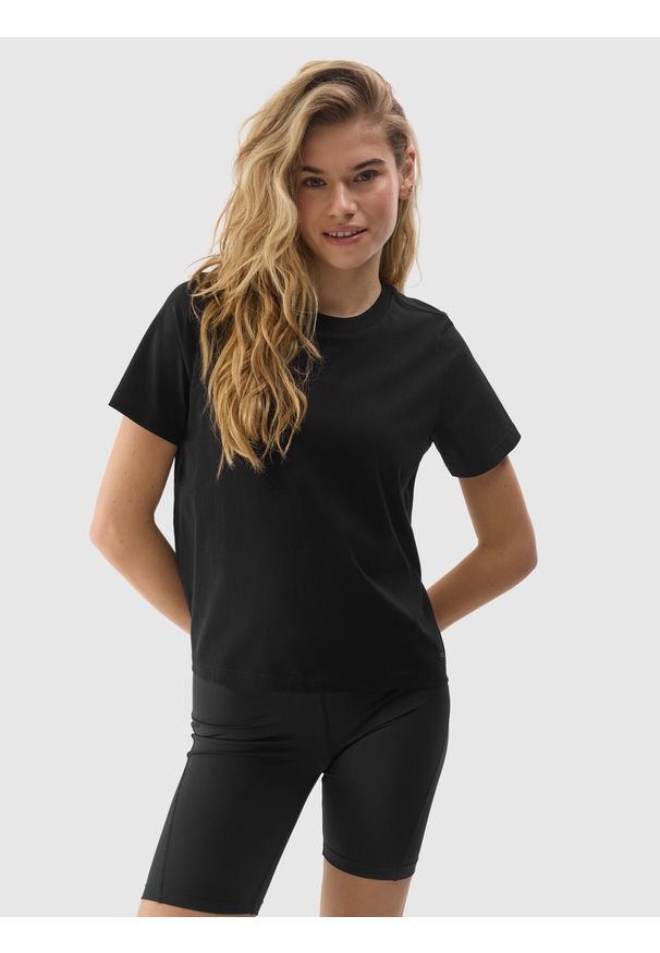 4f - 4F T-shirt gładki z bawełną organiczną damski - czarny M. Okazja: na co dzień. Kolor: czarny. Materiał: bawełna. Wzór: gładki. Sezon: lato. Styl: sportowy, casual