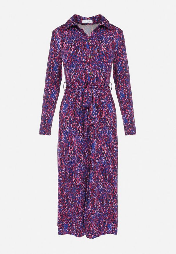 Born2be - Fioletowo-Niebieska Koszulowa Sukienka Maxi z Wiązanym Paskiem Marlana. Kolor: fioletowy. Materiał: materiał. Długość rękawa: długi rękaw. Typ sukienki: koszulowe. Długość: maxi