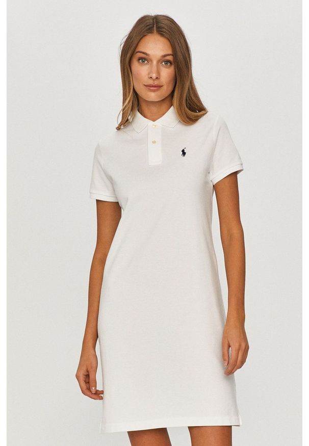 Polo Ralph Lauren - Sukienka. Okazja: na co dzień. Typ kołnierza: polo. Kolor: biały. Długość rękawa: krótki rękaw. Typ sukienki: proste. Styl: casual