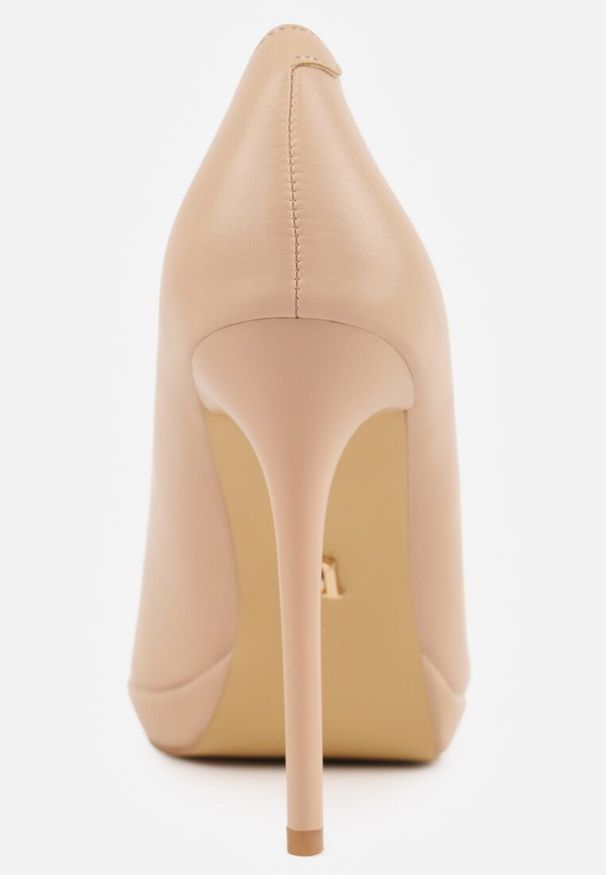 Renee - Beżowe Szpilki Vices na Grubej Podeszwie z Wkładką ze Skóry Naturalnej Ahrrie. Okazja: na wesele, na imprezę, na ślub cywilny. Kolor: beżowy. Materiał: skóra. Obcas: na szpilce. Styl: klasyczny