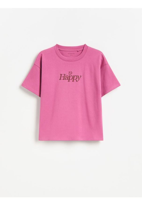 Reserved - T-shirt z wypukłym nadrukiem - fioletowy. Kolor: fioletowy. Materiał: bawełna. Wzór: nadruk